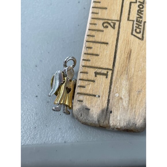 Vintage Two Tone Angel Heart Lapel Pin Silver Gold Tone Wings Heart Cutout Retro - Picture 6 of 7